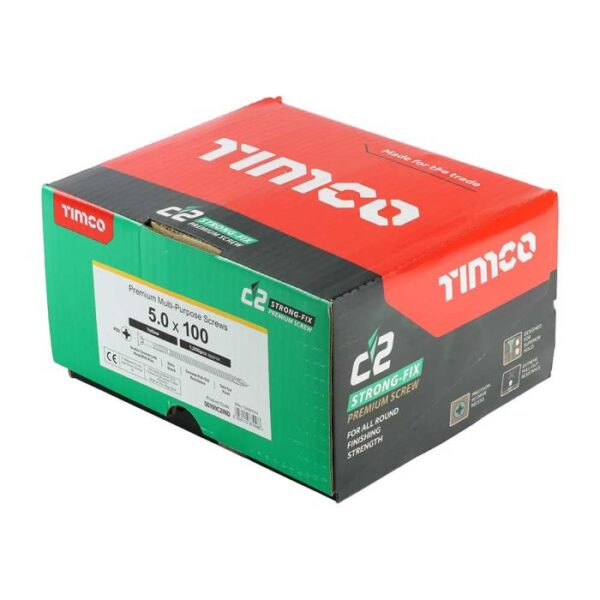 5.0 x 100mm Timco C2 Strong Fix PZ Double Countersunk Sharp Point Premium Wood Screw Index Zinc-Yellow (Box of 1000) - Image 2
