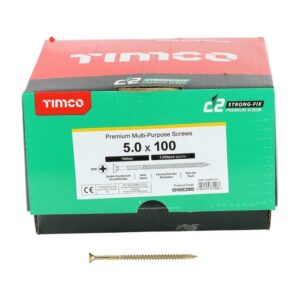 5.0 x 100mm Timco C2 Strong Fix PZ Double Countersunk Sharp Point Premium Wood Screw Index Zinc-Yellow (Box of 1000)