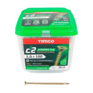 5.0 x 100mm Timco C2 Strong Fix PZ Double Countersunk Sharp Point Premium Wood Screw Zinc-Yellow (Tub of 300)