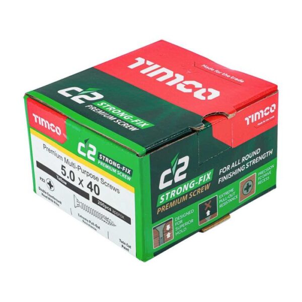 5.0 x 40mm Timco C2 Strong Fix PZ Double Countersunk Sharp Point Premium Wood Screw Zinc-Yellow (Box of 200) - Image 4