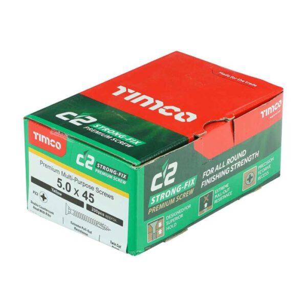 5.0 x 45mm Timco C2 Strong Fix PZ Double Countersunk Sharp Point Premium Wood Screw Zinc-Yellow (Box of 200) - Image 2