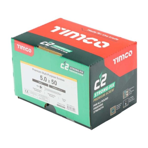 5.0 x 50mm Timco C2 Strong Fix PZ Double Countersunk Sharp Point Premium Wood Screw Index Zinc-Yellow (Box of 1000) - Image 2