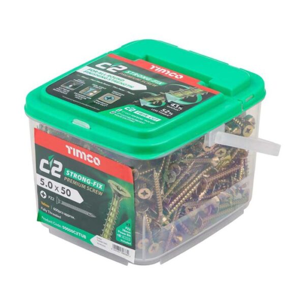 5.0 x 50mm Timco C2 Strong Fix PZ Double Countersunk Sharp Point Premium Wood Screw Tub Zinc-Yellow (Tub of 600) - Image 4