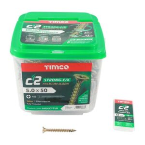 5.0 x 50mm Timco C2 Strong Fix PZ Double Countersunk Sharp Point Premium Wood Screw Tub Zinc-Yellow (Tub of 600)