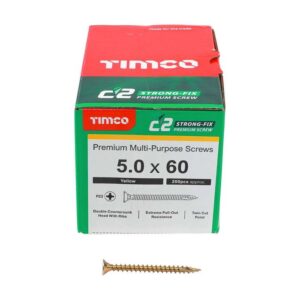 5.0 x 60mm Timco C2 Strong Fix PZ Double Countersunk Sharp Point Premium Wood Screw Zinc-Yellow (Box of 200)