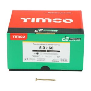5.0 x 60mm Timco C2 Strong Fix PZ Double Countersunk Sharp Point Premium Wood Screw Index Zinc-Yellow (Box of 1000)