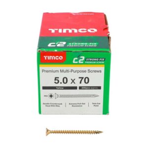 5.0 x 70mm Timco C2 Strong Fix PZ Double Countersunk Sharp Point Premium Wood Screw Zinc-Yellow (Box of 200)
