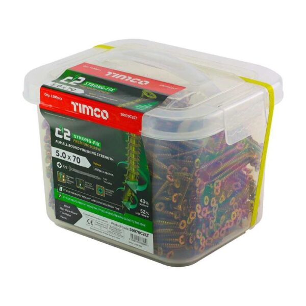 5.0 x 70 mm Timco C2 Strong Fix PZ Double Countersunk Premium Wood Screw LT (Tub of 1200) - Image 3
