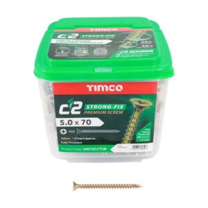 5.0 x 70mm Timco C2 Strong Fix PZ Double Countersunk Sharp Point Premium Wood Screw Zinc-Yellow (Tub of 375)