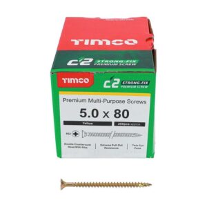5.0 x 80mm Timco C2 Strong Fix PZ Double Countersunk Sharp Point Premium Wood Screw Zinc-Yellow (Box of 200)