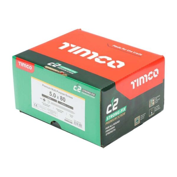 5.0 x 80mm Timco C2 Strong Fix PZ Double Countersunk Sharp Point Premium Wood Screw Index Zinc-Yellow (Box of 1000) - Image 2