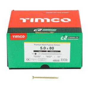 5.0 x 80mm Timco C2 Strong Fix PZ Double Countersunk Sharp Point Premium Wood Screw Index Zinc-Yellow (Box of 1000)