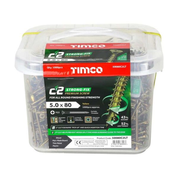 5.0 x 80 mm Timco C2 Strong Fix PZ Double Countersunk Premium Wood Screw LT (Tub of 1000) - Image 2