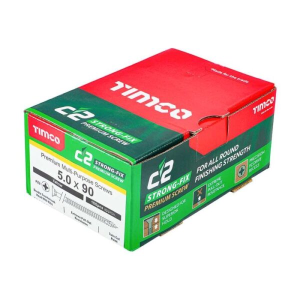 5.0 x 90mm Timco C2 Strong Fix PZ Double Countersunk Sharp Point Premium Wood Screw Zinc-Yellow (Box of 100) - Image 3