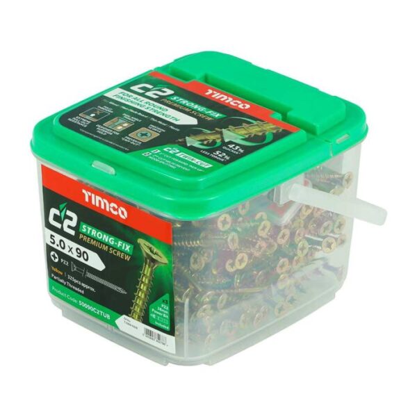 5.0 x 90mm Timco C2 Strong Fix PZ Double Countersunk Sharp Point Premium Wood Screw Zinc-Yellow (Tub of 325) - Image 2