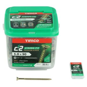 5.0 x 90mm Timco C2 Strong Fix PZ Double Countersunk Sharp Point Premium Wood Screw Zinc-Yellow (Tub of 325)