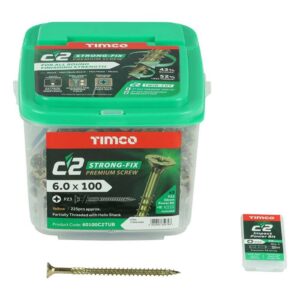 6.0 x 100mm Timco C2 Strong Fix PZ Double Countersunk Sharp Point Premium Wood Screw Zinc-Yellow (Tub of 225)