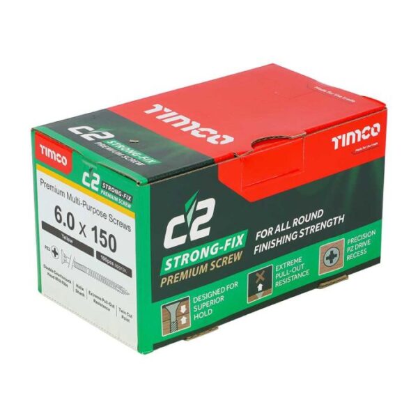 6.0 x 150mm Timco C2 Strong Fix PZ Double Countersunk Sharp Point Premium Wood Screw Zinc-Yellow (Box of 100) - Image 4