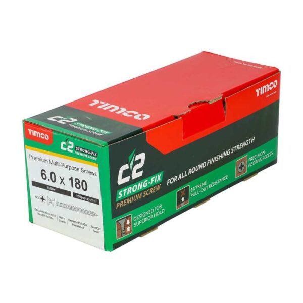 6.0 x 180mm Timco C2 Strong Fix PZ Double Countersunk Sharp Point Premium Wood Screw Zinc-Yellow (Box of 100) - Image 2