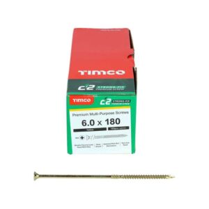 6.0 x 180mm Timco C2 Strong Fix PZ Double Countersunk Sharp Point Premium Wood Screw Zinc-Yellow (Box of 100)