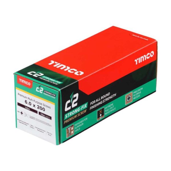 6.0 x 200mm Timco C2 Strong Fix PZ Double Countersunk Sharp Point Premium Wood Screw Zinc-Yellow (Box of 100) - Image 2