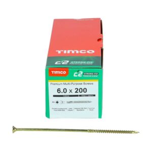 6.0 x 200mm Timco C2 Strong Fix PZ Double Countersunk Sharp Point Premium Wood Screw Zinc-Yellow (Box of 100)