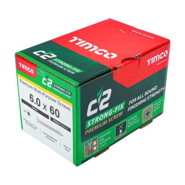 6.0 x 60mm Timco C2 Strong Fix PZ Double Countersunk Sharp Point Premium Wood Screw (Box of 200) - Image 2