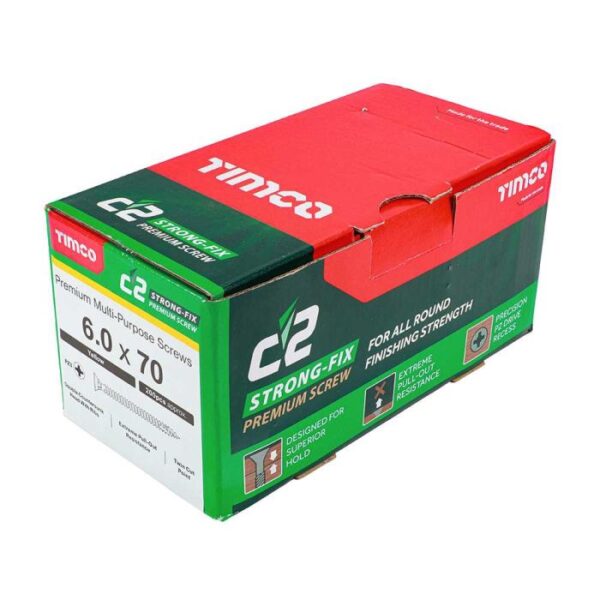 6.0 x 70mm Timco C2 Strong Fix PZ Double Countersunk Sharp Point Premium Wood Screw Zinc-Yellow (Box of 200) - Image 2
