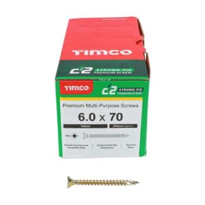 6.0 x 70mm Timco C2 Strong Fix PZ Double Countersunk Sharp Point Premium Wood Screw Zinc-Yellow (Box of 200)