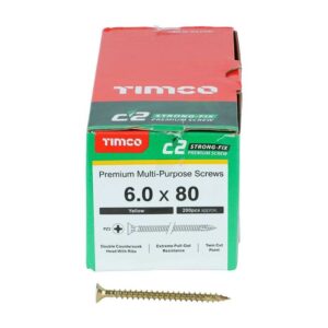 6.0 x 80mm Timco C2 Strong Fix PZ Double Countersunk Sharp Point Premium Wood Screw Zinc-Yellow (Box of 200)