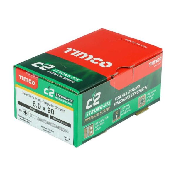 6.0 x 90mm Timco C2 Strong Fix PZ Double Countersunk Sharp Point Premium Wood Screw Zinc-Yellow (Box of 100) - Image 2