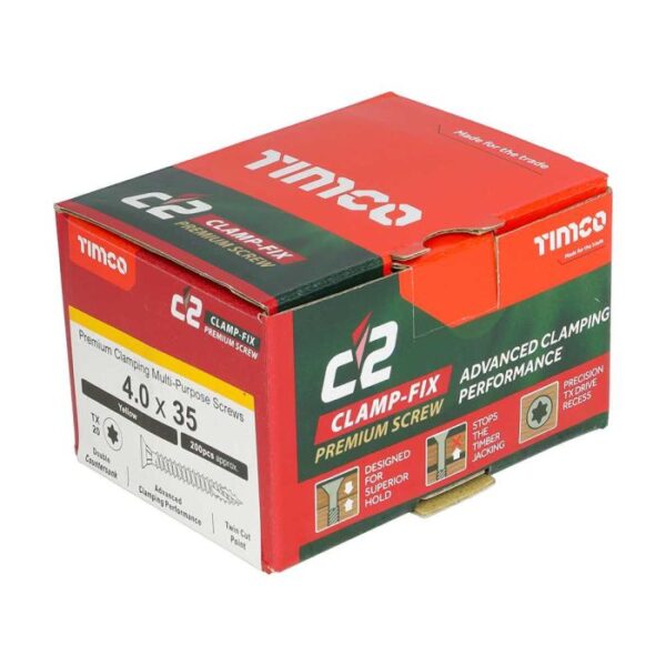 4.0 x 35mm Timco C2 Clamp-Fix Double Countersunk with Ribs Twin Cut Premium Wood Screw Zinc-Yellow (Box of 200) - Image 3