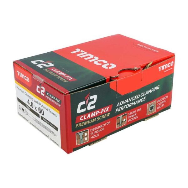 4.0 x 60mm Timco C2 Clamp-Fix Double Countersunk with Ribs Twin Cut Premium Wood Screw Zinc-Yellow (Box of 200) - Image 4