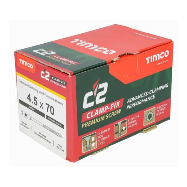 4.5 x 70mm Timco C2 Clamp-Fix Double Countersunk with Ribs Twin Cut Premium Wood Screw Zinc-Yellow (Box of 200) - Image 4