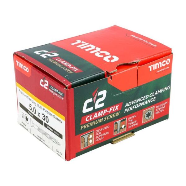 5.0 x 30mm Timco C2 Clamp-Fix Double Countersunk with Ribs Twin Cut Premium Wood Screw Zinc-Yellow (Box of 200) - Image 4