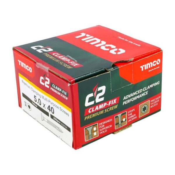 5.0 x 40mm Timco C2 Clamp-Fix Double Countersunk with Ribs Twin Cut Premium Wood Screw Zinc-Yellow (Box of 200) - Image 3