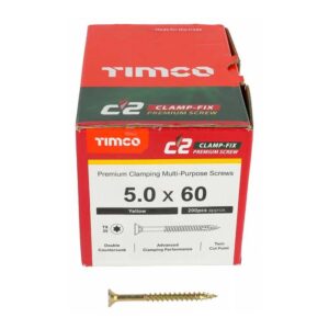 5.0 x 60mm Timco C2 Clamp-Fix Double Countersunk with Ribs Twin Cut Premium Wood Screw Zinc-Yellow (Box of 200)