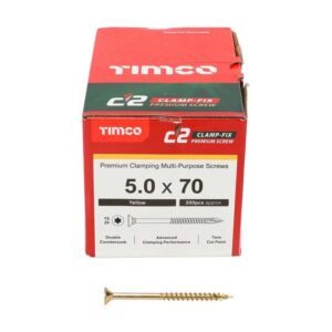 5.0 x 70mm Timco C2 Clamp-Fix Double Countersunk with Ribs Twin Cut Premium Wood Screw Zinc-Yellow (Box of 200)