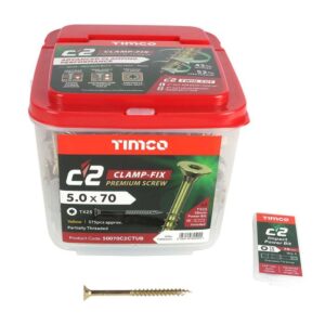 4.0 x 40mm Timco C2 Clamp-Fix Double Countersunk with Ribs Twin Cut Premium Wood Screw Zinc-Yellow (Tub of 1200)