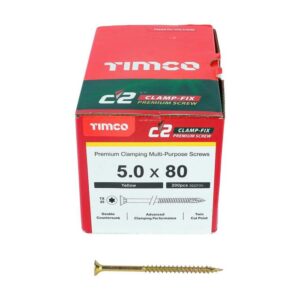5.0 x 80mm Timco C2 Clamp-Fix Double Countersunk with Ribs Twin Cut Premium Wood Screw Zinc-Yellow (Box of 200)