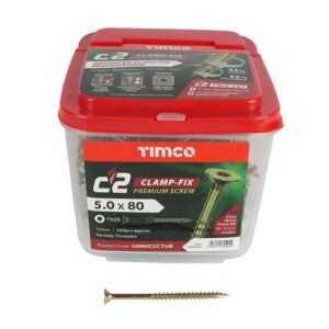 5.0 x 80mm Timco C2 Clamp-Fix Double Countersunk with Ribs Twin Cut Premium Wood Screw Zinc-Yellow (Tub of 350)
