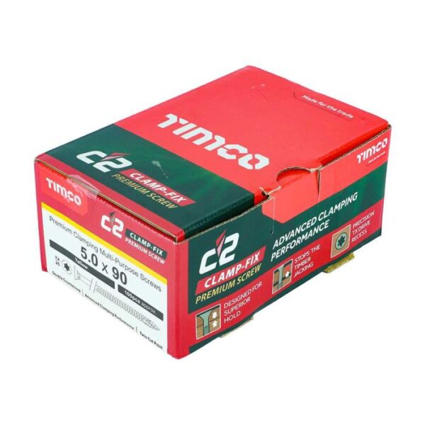 5.0 x 90mm Timco C2 Clamp-Fix Double Countersunk with Ribs Twin Cut Premium Wood Screw Zinc-Yellow (Box of 200) - Image 2