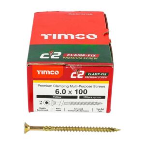 8.0 x 100mm Timco C2 Clamp-Fix Double Countersunk with Ribs Twin Cut Premium Wood Screw Zinc-Yellow (Box of 100)