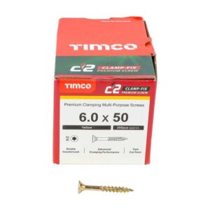 6.0 x 50mm Timco C2 Clamp-Fix Double Countersunk with Ribs Twin Cut Premium Wood Screw Zinc-Yellow (Box of 200)