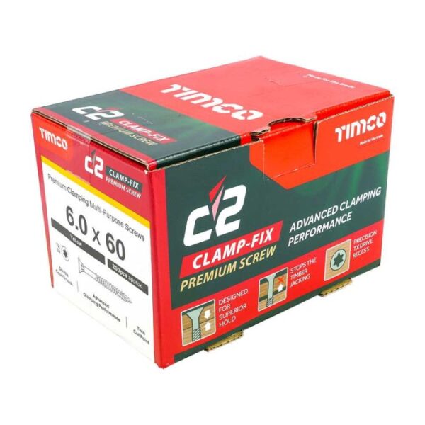 6.0 x 60mm Timco C2 Clamp-Fix Double Countersunk with Ribs Twin Cut Premium Wood Screw Zinc-Yellow (Box of 200) - Image 4