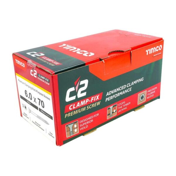 6.0 x 70mm Timco C2 Clamp-Fix Double Countersunk with Ribs Twin Cut Premium Wood Screw Zinc-Yellow (Box of 200) - Image 4