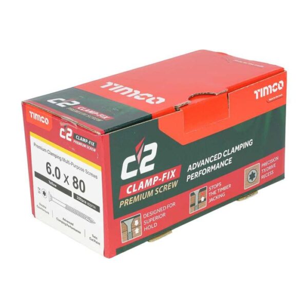 6.0 x 80mm Timco C2 Clamp-Fix Double Countersunk with Ribs Twin Cut Premium Wood Screw Zinc-Yellow (Box of 200) - Image 4