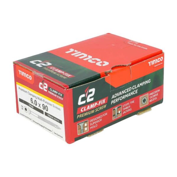 6.0 x 90mm Timco C2 Clamp-Fix Double Countersunk with Ribs Twin Cut Premium Wood Screw Zinc-Yellow (Box of 200) - Image 4