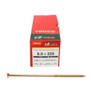 8.0 x 300mm Timco C2 Clamp-Fix Double Countersunk with Ribs Twin Cut Premium Wood Screw Zinc-Yellow (Box of 25)
