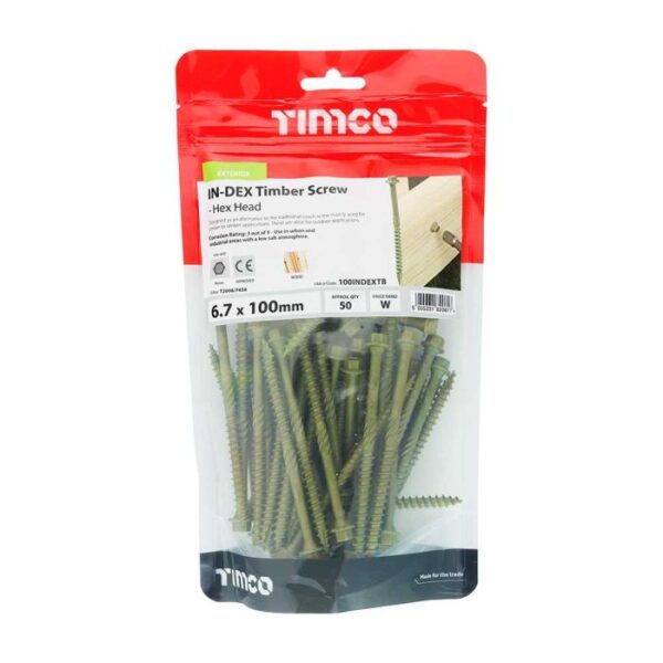 6.7 x 100 mm Timco Timber Frame Construction and Landscaping Screws Hex Exterior Green Organic (TIMbag of 50)